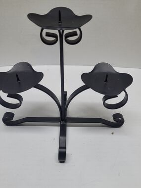 Vintage Black, Wrought Iron Three Arm Table Top Candle Holder.
